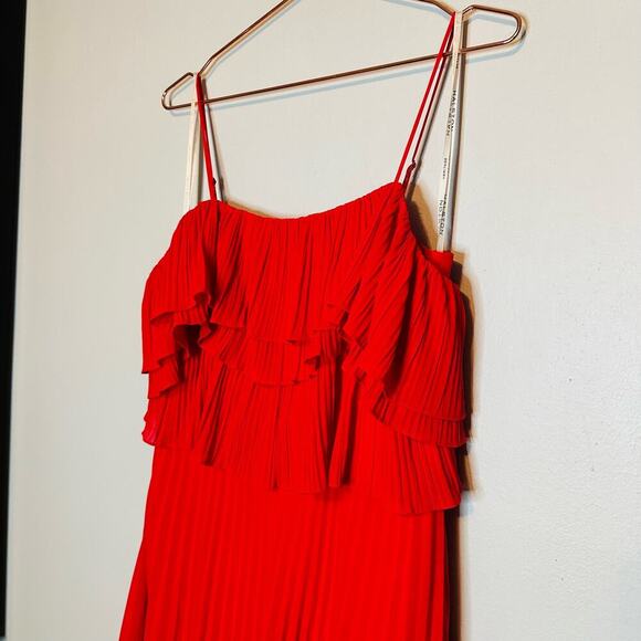 HALSTON HERITAGE Women's Plisse Georgette Popover Ruffle Midi Dress Size Small - Picture 10 of 13